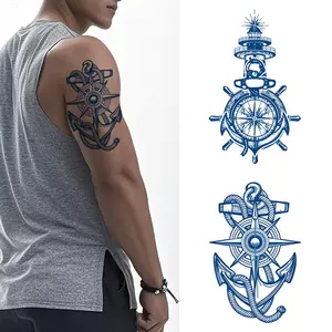 Compass & Anchor Design Temporary Tattoo Sticker, Waterproof Long Lasting Fake Tattoo Sticker, Body Art Sticker for Men & Women, Waterproof Temporary Tattoos