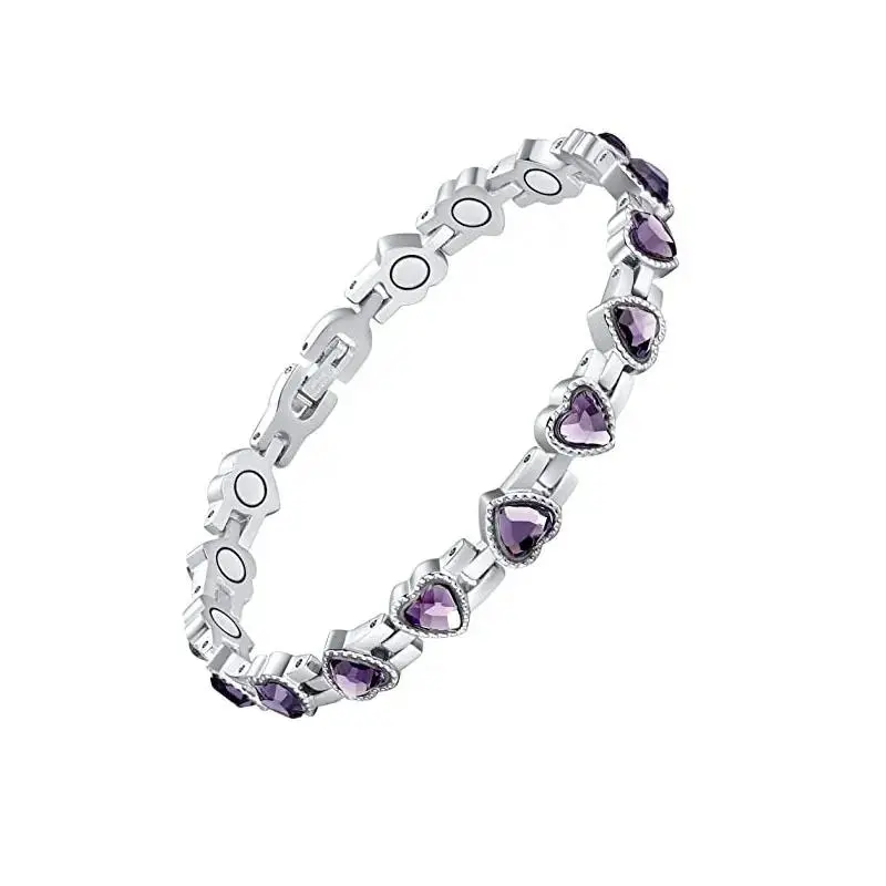 Women’s Titanium Steel Magnetic Dainty Crystal Bracelet - 22 cm/8.66 in Adjustable Chain, Inlaid Neodymium Magnets, All-Day Comfortable Wear, Anniversary/Birthday Gift for Ladies