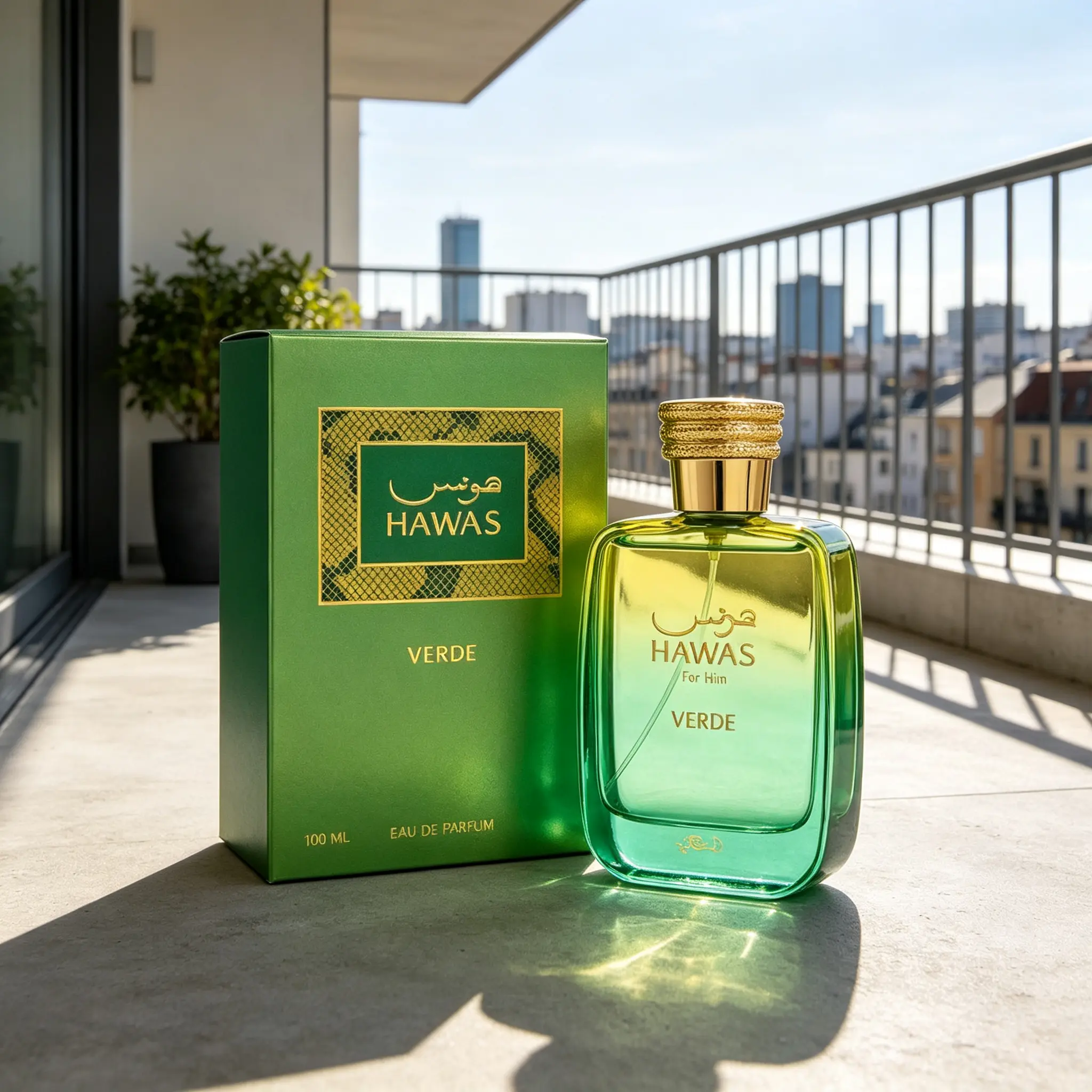 Hawas For Him Verde Eau de Parfum for Men 3.38 Fl Oz 100ml｜Fresh Green Woody Men’s Cologne Spray for Daily & Evening Wear