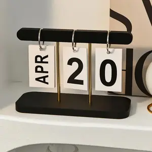 Nordic Style Luxury Flip Page Calendar Desk Ornament, Home Living Room Entryway Office Desktop Wine Cabinet Decoration