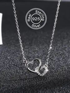 S925 Sterling Silver Women's Elegant Heart Shaped Pendant Necklace, Exquisite Trendy Pendant Necklace, Chic Jewelry As Gift for Girlfriend, Love Heart Necklace