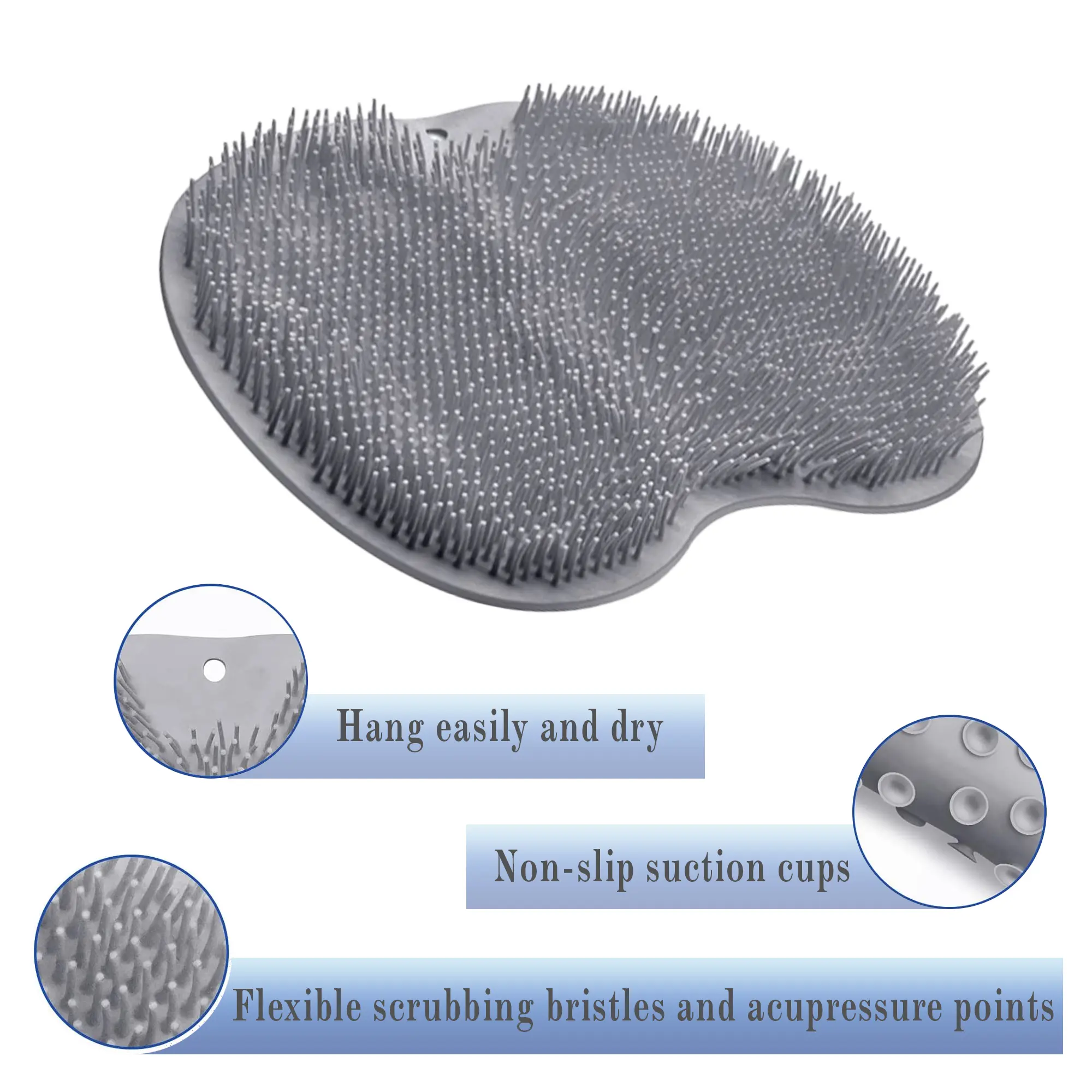 Silicone Shower Foot Scrubber Mat with Wall-Mounted Suction Cups, Back & Feet Cleaning Pad,,Bathroom Bathing Accessories natural sponge Exfoliating Back Washcloth Exfoliating Net Loofah