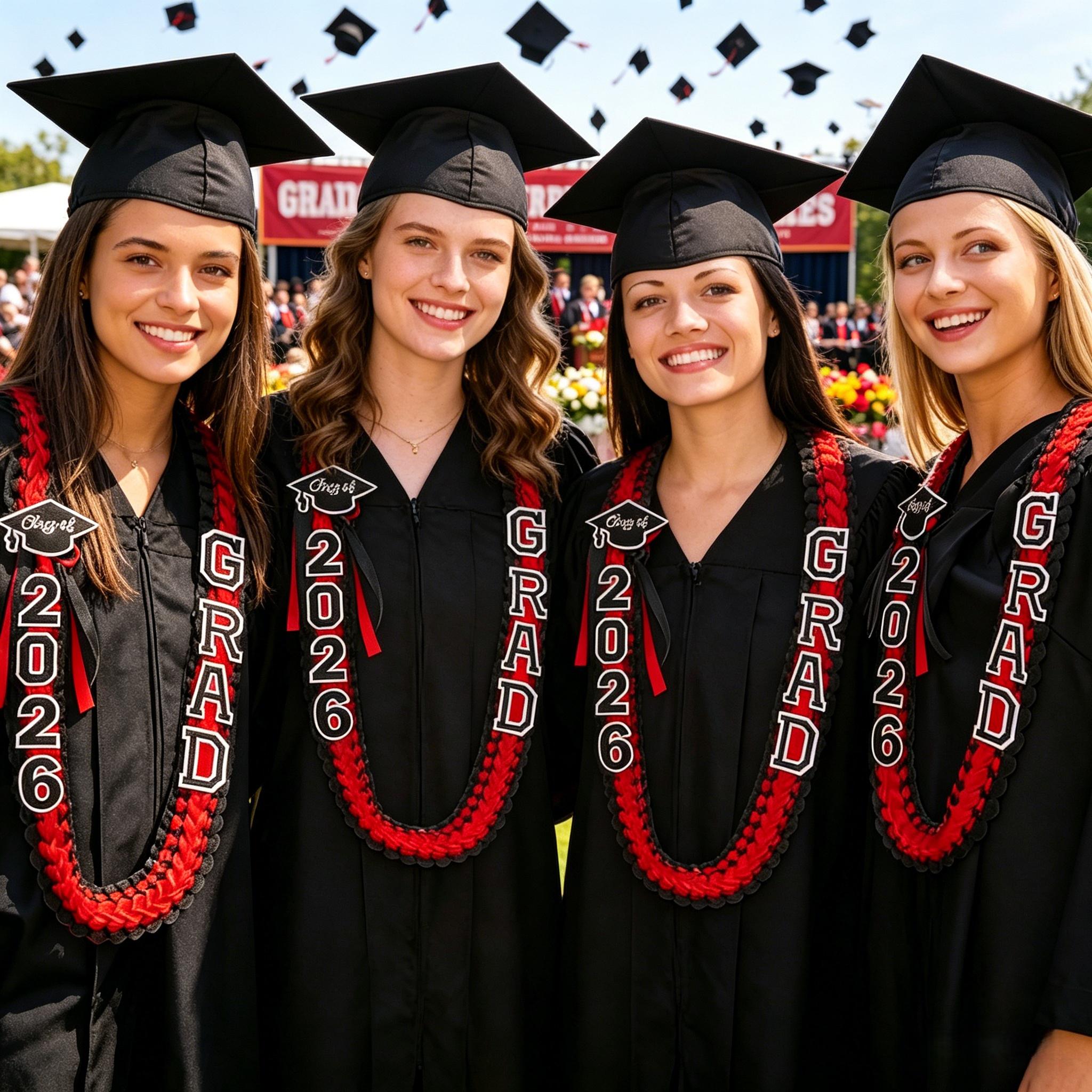 2026 Graduation Leis Grad Ribbon Double Braided Necklace with Graduation Cap 2026 GRAD Patches Handmade Leis Accessories Gifts for Graduates Senior College Students Daughter Son Friends for Graduation Ceremony Party Prom Celebration