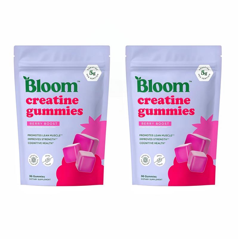 2 Piece-Bloom Creatine Monohydrate Gummies, 5g PerServing JY , Sugar Free Creatine Gummy for Workout,Strength, Cognitive Health & Lean Muscle Support, GlutenFree & Non GMO, Berry Boost, 36 Gummies, 12 SVG -Creatine for Women
