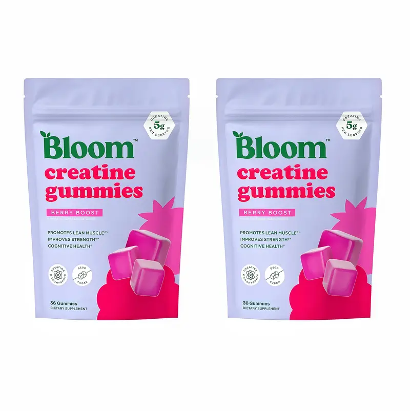 2 Piece-Bloom Creatine Monohydrate Gummies, 5g PerServing JY , Sugar Free Creatine Gummy for Workout,Strength, Cognitive Health & Lean Muscle Support, GlutenFree & Non GMO, Berry Boost, 36 Gummies, 12 SVG -Creatine for Women