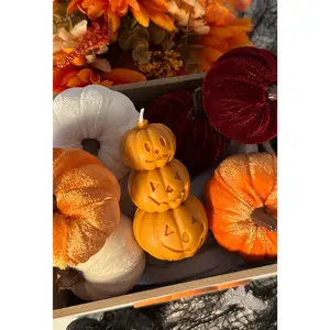 Stacked Pumpkin Fall Candle - Pumpkin Scented  Candle & Halloween Gift Aroma Decor Autumn Cozy Decorative Hand-Poured with Quality Soy Wax Made in USA - Fragrance
