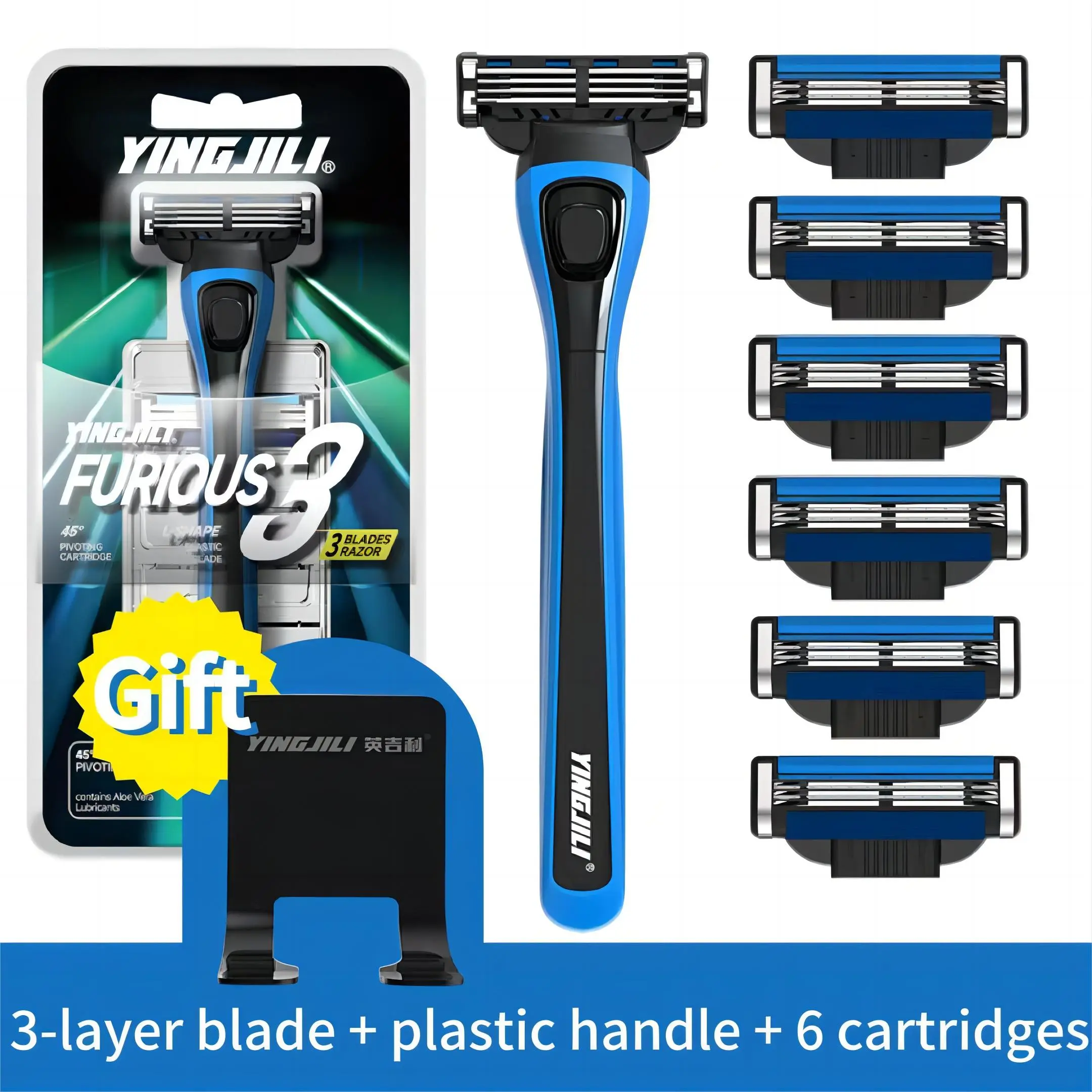 Furious 3 Blades Razor(1 handle + 6 cartridges)  Plastic handle