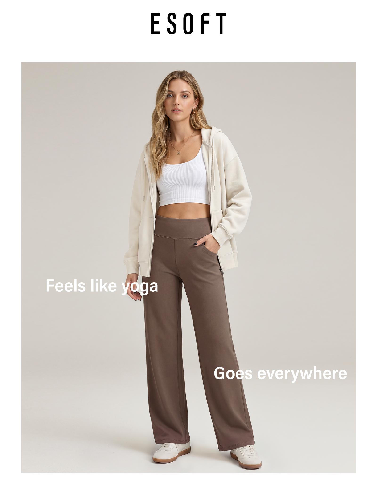 ESOFT Wide Leg Casual Pants, Women High-Waisted Yoga Pants with Pockets