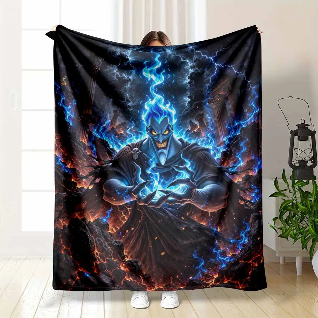 Hades Hercules Villain Fleece Blanket, 60*80Inch（Large Size For Adults）), Underworld Blue Flame Lightning Art Print, Wrinkle Resistant, Breathable, Durable, Lightweight Soft Throw for Bedroom, Halloween Gift Home Decor, Cozy Flannel Blanket, Graphic Throw