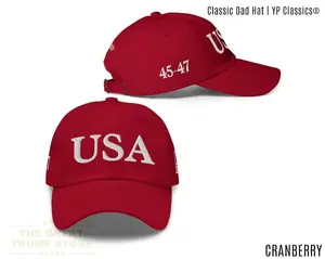 USA Hat Red Trump 45 47 Baseball Cap July 4th Trump Hat for Men Women, American Flag Patriotic Gift, Unstructured Low Profile Adjustable Hat