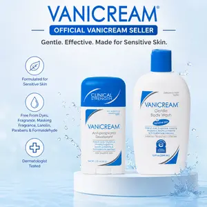 Vanicream Gentle Body Wash 12 oz & Clinical Strength Anti-Perspirant Deodorant 2 oz Bundle – Fragrance Free Sensitive Skin Care Set