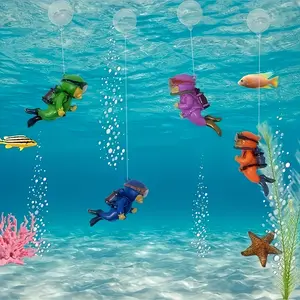 Yooma 4 Aquarium Floating Divers with Submarines, Cute Aquarium Diver Floating Decorations, Small Fish Hidden Caves Fun Aquarium Floating Decoration Aquarium Landscape