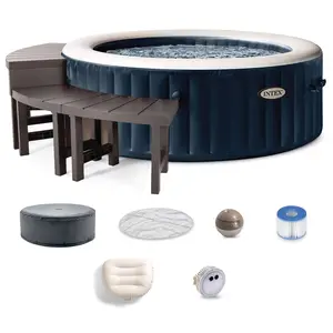 Intex PureSpa Plus Portable Inflatable Jet Spa & Medium PureSpa Benches (2 Pack)
