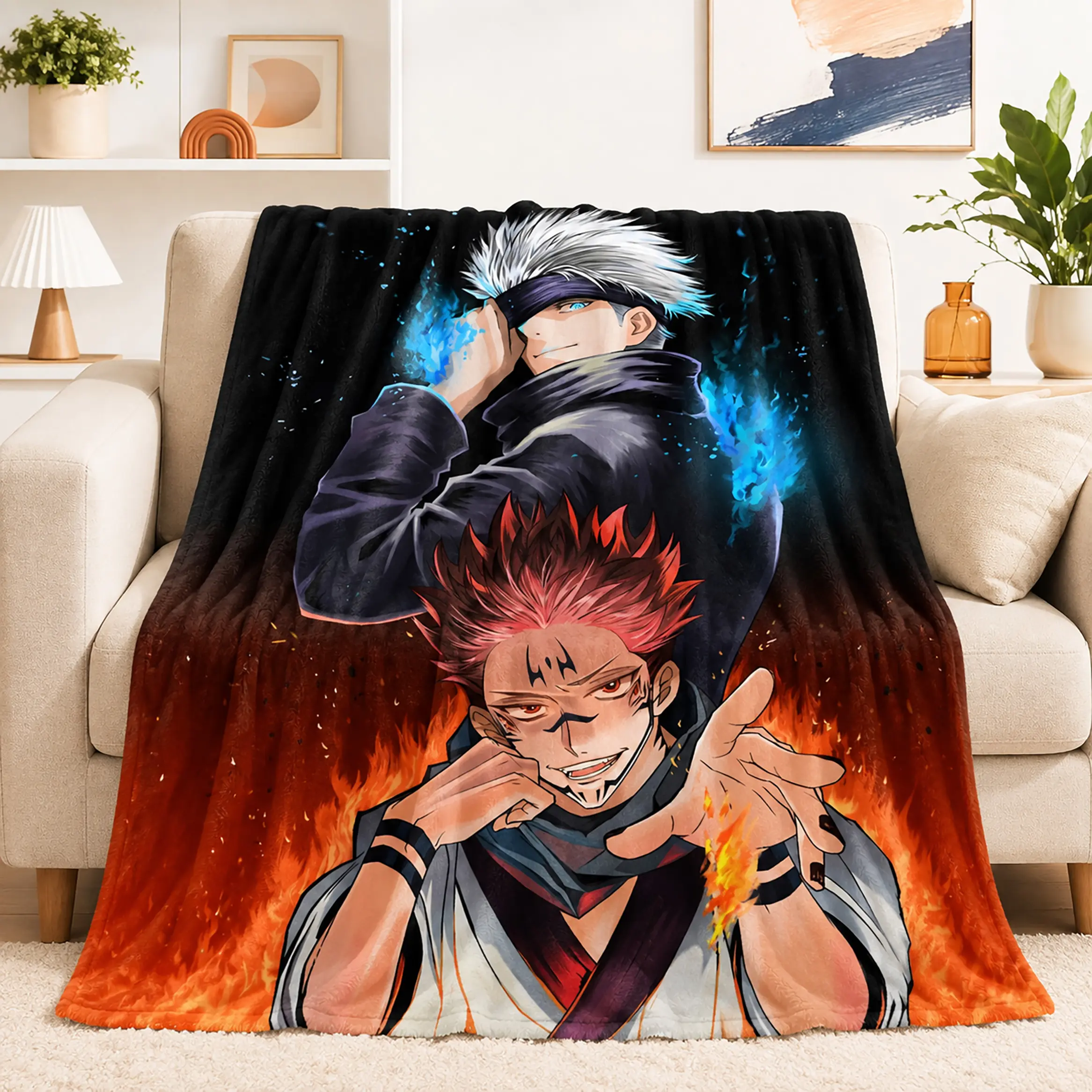 Jujutsu Kaisen Anime Throw Blanket Ultra Soft Flannel Fleece Lightweight Warm Cozy Gojo Yuji Sukuna Megumi Character Graphic Bed Blanket Bedroom Living Room Sofa Couch Dorm Travel Camping Teens Adults Birthday Christmas Gift