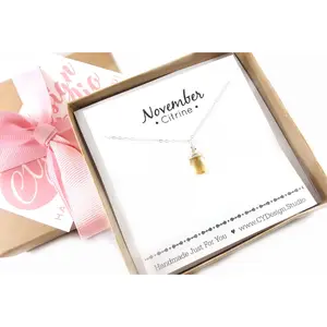 Citrine Gemstone - November Birthstone - Sterling Silver Necklace
