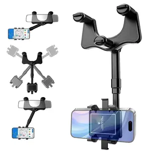 360 Degree Rotatable & Retractable Car Rearview Mirror Phone Holder, Multifunctional Navigation Mount for All Phones