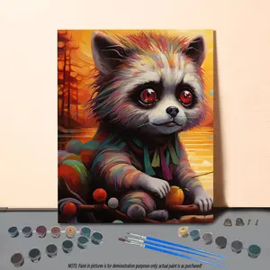 Cartoon Raccoon Pattern DIY Painting By Numbers Kit, 1 Set DIY Paint By Numbers Kit without Frame, DIY Wall Art Painting for Home Bedroom