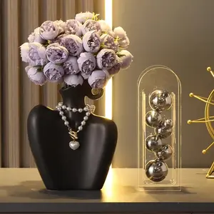 Light luxury and simple beauty shoulder girl vase matte shiny flower arrangement living room new home decoration desktop decoration