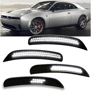 Sequential Side marker Light Kit Fit for 2015-2023 Dodge Charger SXT Scatpack SRT Hellcat White Dynamic Turn Signals 4PCS Front & Rear Bumper Indicator Lights OEM Plug & Play (White LED)