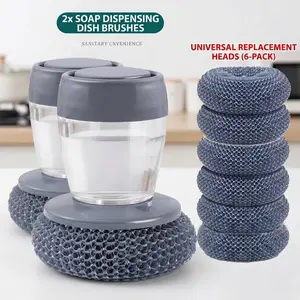 Soap Dispensing Palm Brush （2 Sets ），6 replacement ball brushes -Kitchen Dish Scrub Brush