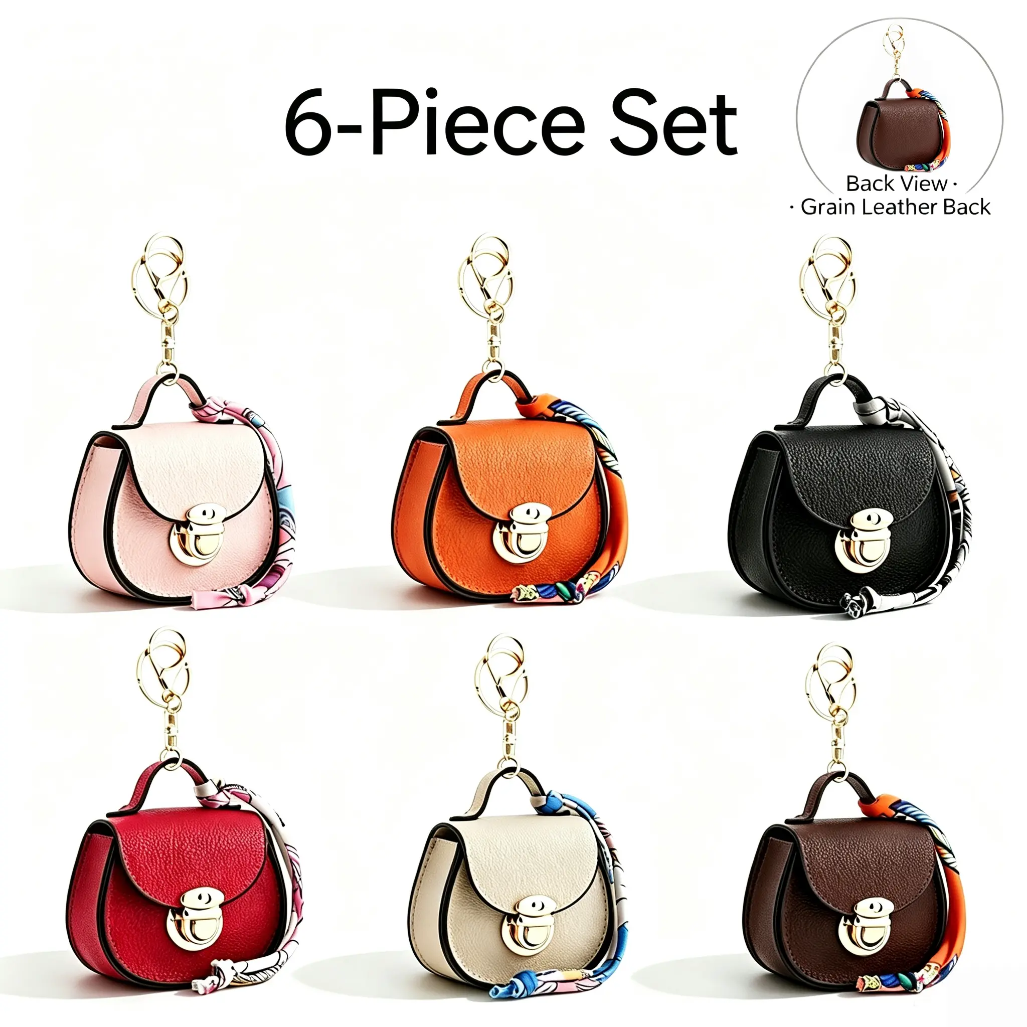 6-Piece Cute Keychains, Mini Saddle Bag Charms Keychain for Car Keys & Backpacks, Kawaii Aesthetic Bag Charm, Solid Color Lightweight Key Chain, Christmas Holiday Gift Stocking Stuffer for Women