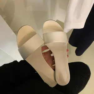 Minimalist High-End Satin Silk One-Strap Slippers for Women Summer Outdoor Versatile French Style Beach Flat Sandals Girl Walking Shoes Footwear Flipflop slippers women Tsinelas Slide slippers women