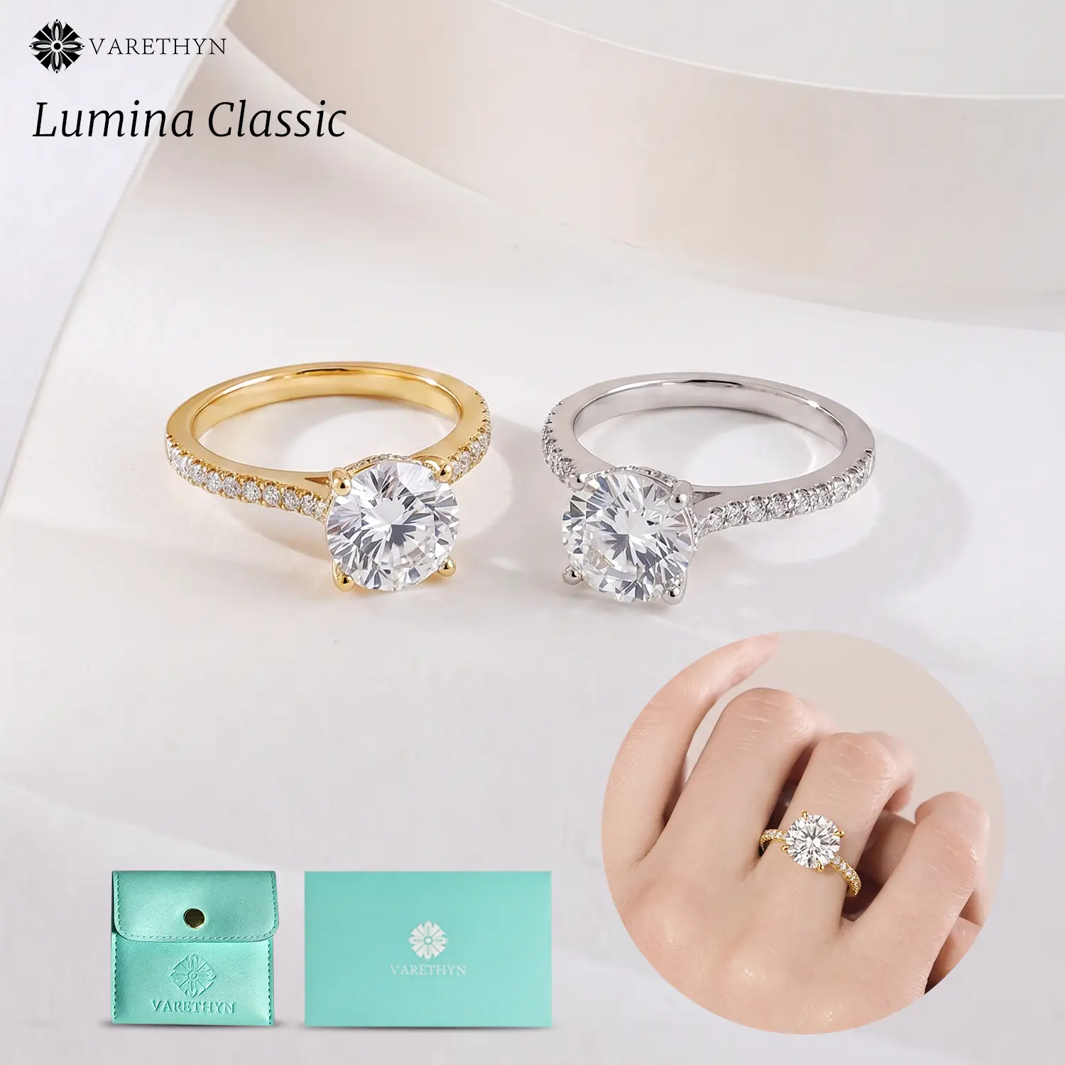 3CT Round Brilliant Cut Engagement Ring | 14K Gold & White Gold Plated Wedding Ring for Women