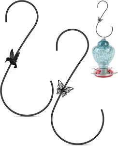 Bird Feeders Hanger 12-Inch, 2PCS Metal Hummingbird Feeder Hook, Heavy Duty Plant Hangers Outdoor for Hanging Plants, Wind Chimes, Christmas Ornaments and More (Black)