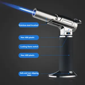 Windproof Torch Lighter, Handheld Multi-angle Jet Flame with Fire Lock Refillable Adjustable(Butane Not Included) for Camping Outdoor for Creme Brulee, BBQ, Baking, Crafts and Soldering, Summer