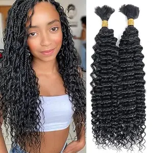 GK Deep Wave Bulk Hair for Braiding 16 Inch  120g Natural Black Curly Braiding Hair for Boho Braids No Weft Wet and Wavy Braiding Hair Extensions (1 Bundles)