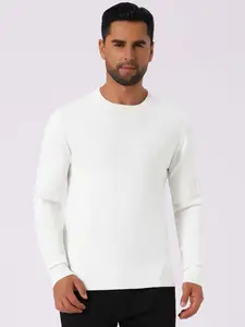 INSPIRE CHIC Men's Classic Solid Color Crew Neck Long Sleeve Soft Knit Pullover Sweater