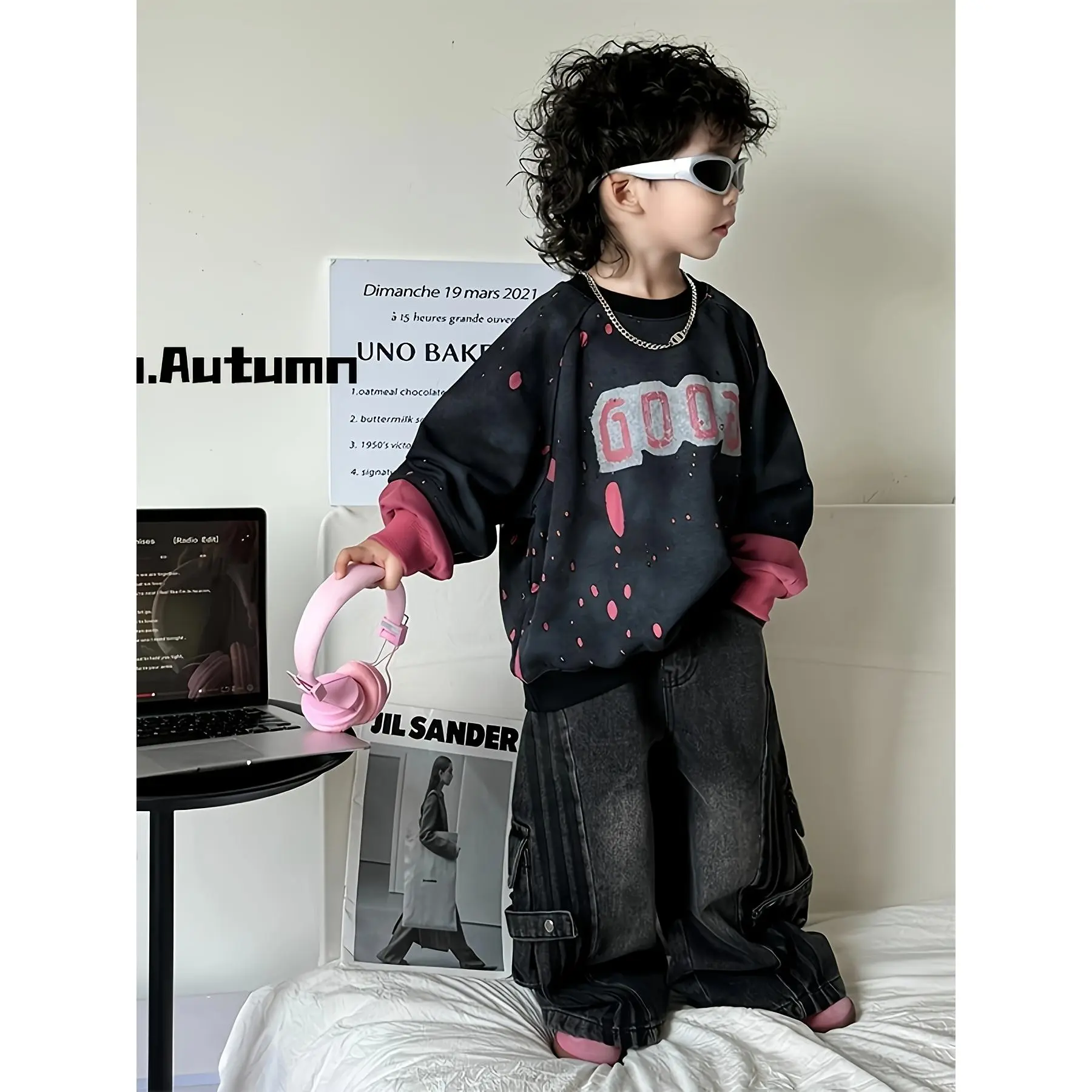 "Street Rebel Set" 2026 Boys Trendy Spring And Autumn Attire |     Graphic Hoodie & Adaptable Jeans 2pcs |     Striking & Stylish Look for Self-Assured Children |     Ages 3-12, Suitable for Machine & Hand Washing
