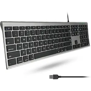 Ultra-Slim USB Wired  Keyboard - Works  as Both a Windows or Wired  Keyboard - Compatible Full Size  Keyboard with Numeric Keypad for  mini, iMac, MacBook - Space Gray
