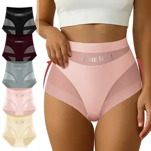 Morelect Logo 5/7/10 Pcs High Waist Panties for Women, Lightweight Mesh Cheeky Briefs, Breathable No Show Underwear, Comfy Everyday Logo Undies SpringStatements