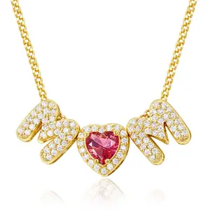 KissYan Mama Necklace for Women, 14K Gold Plated Heart Birthstones Bubble Pendant Necklaces For Mom Wife Dainty Jewelry Gifts For Mom For Mother's Day Birthday Mothers Day Gift Ideas,summerwins