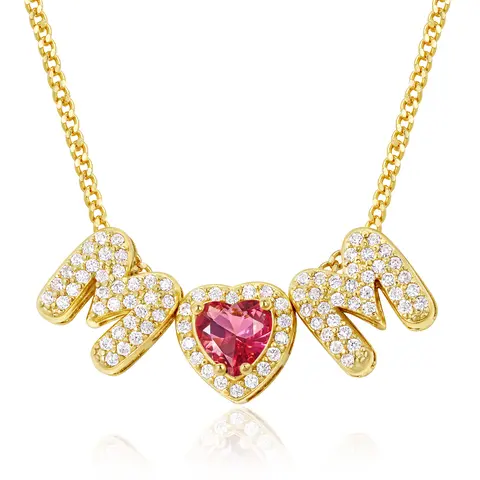 KissYan Women's 14K Gold Plated Heart Birthstones Bubble Pendant Mom Necklace - Lead-Free Byzantine Daily Jewelry, 4 & 8 Birthstones, Gifts for Women, Christmas Gifts, Mom Birthday & Mother's Day Presents, Christmas Gifts For Women