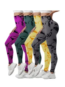 4-Pack Tie Dye High Waisted Yoga Pants for Women Seamless Scrunch Butt Lifting  with Tummy Control Without Pockets Squat Proof Moisture Wicking for Gym Yoga Running Wide Waistband Active  Teal Rise Ankle  Women's Leg Comfort Soft Workout Leggings