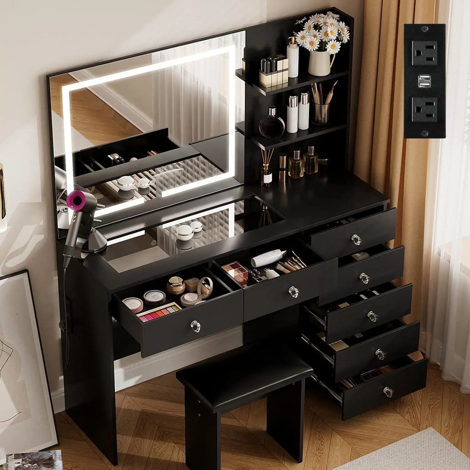 Black with glass top