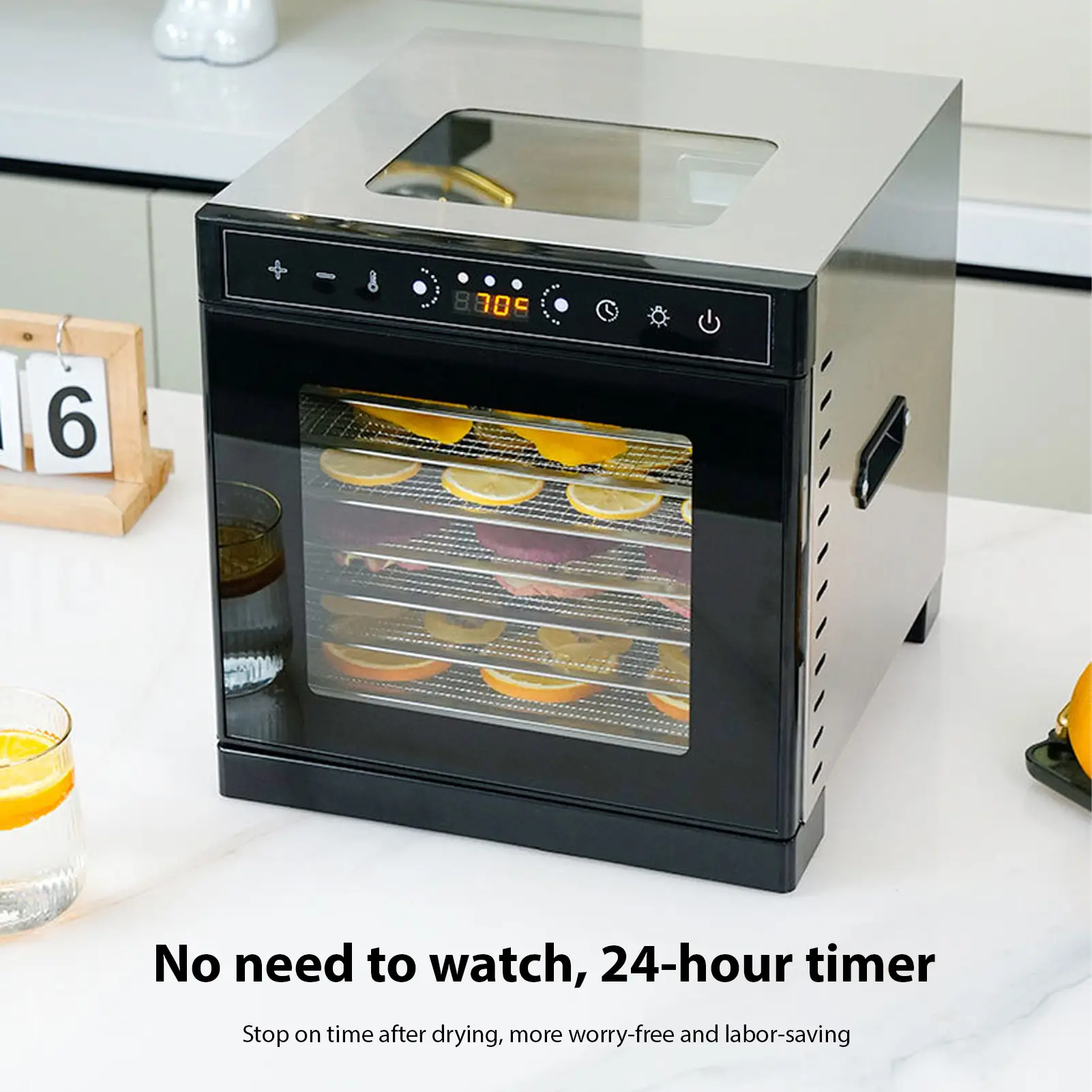 Food Dehydrator with Viewing Window, 8 Stainless Steel Trays Food Dryer, Built-in Light, Adjustable Timer, Adjustable Temperature Control 30℃-90℃ for Beef Jerky Fruits Yogurt Pet Snacks