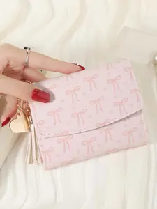 Women's Fashion Bow & Heart Pattern Short Wallet, Exquisite Fashionable Card Holder, Casual Multi Card Slot Wallet with Tassel Decor, Simple All-match Purse for Daily Life