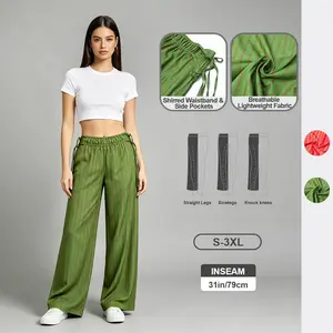 Pwest NYC Spring & Summer Sun Dazed Striped Pants — Elastic Waistband with Side Ties, Pockets, Pull-On Wide-Leg Fit, Soft Comfort Daily Wear-Spring Summer