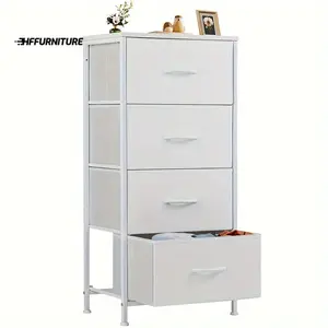 New product discounts 4 Drawer Fabric Dresser Tall Storage Tower, Dresser Chest with Wood Top, Vertical Nightstand Side Organizer Unit with Metal Frame for Closets Bedroom Nursery Room Hallway