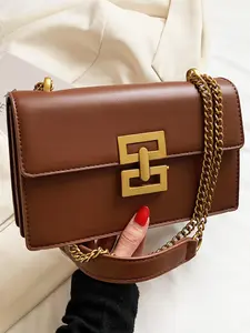 Women's Solid Chain Strap Flap Crossbody Bag, Fashionable Pu Leather Shoulder Bag for Daily Used, Casual Trendy Versatile High-quality Daily Commuting Bag