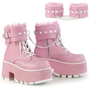 Demonia Ashes-57 Baby Pink Vegan Leather Ankle Boots