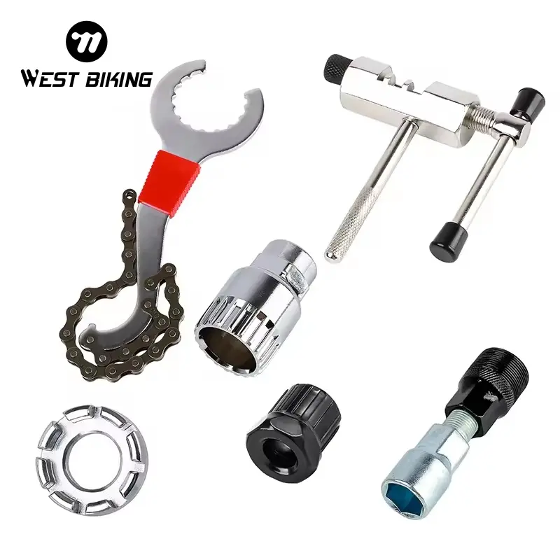 WEST BIKING Bicycle Extractor Freewheel Remover Tool Spoke Wench Bike Chain Brake Bottom Bracket Removal Tool 6 Wrench Tool Set Bicycle Repair Tools Bicycle Maintenance Kit