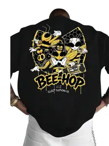 Unisex Loose Fit Wu-Tang Print T-Shirt, Bee Hip-Hop Pattern, Soft Cotton Fabric, Streetwear, Concert, Vintage Rap Style, Casual, Top