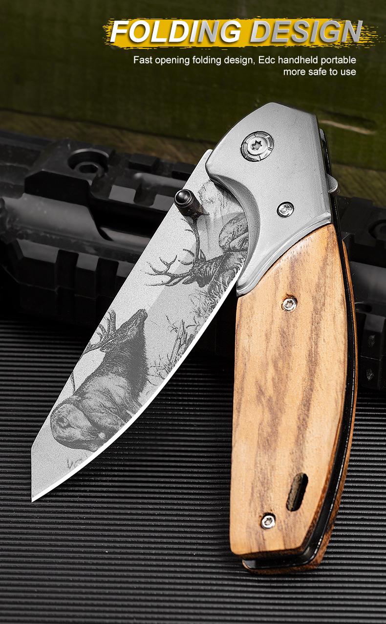 Kitchen fruit knife, pocket knife, solid wood handle, moose art blade design, a beautiful, convenient everyday small knife—great product