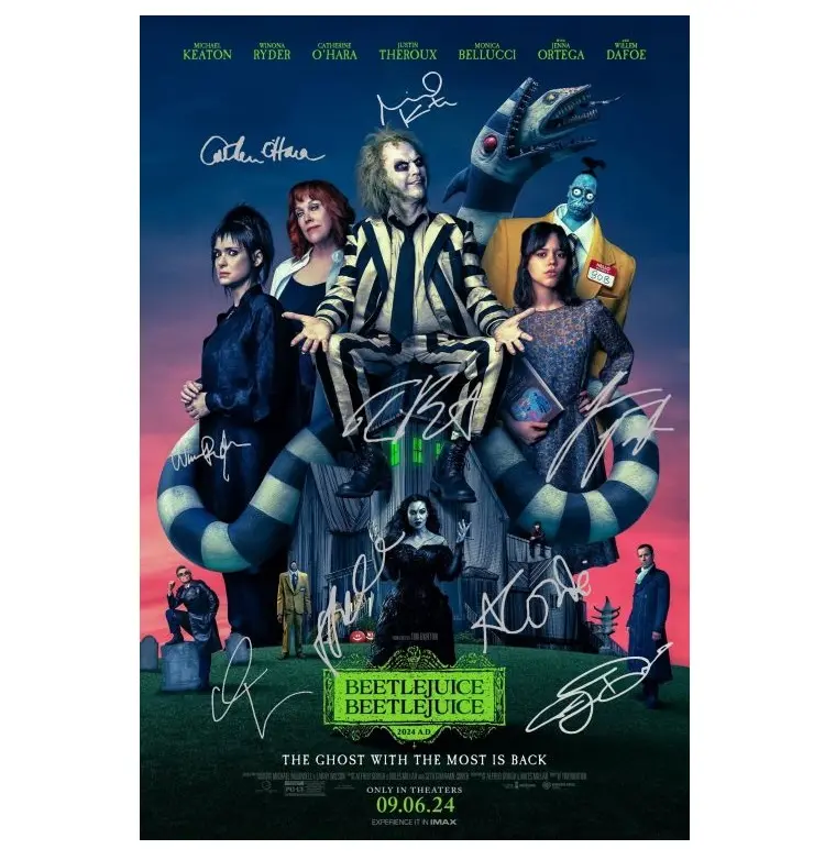 Jenna Ortega - Reproduction/Preprint Signed Autographed Photo Print Poster, Michael Keaton, Wiona Ryder, Catherine O'Hara, Jenna Ortega, Justin Tueroux, Willem Dafoe, Monica Bellucci, Arthur Conti, Tim Burton, Beetlejuice Beetlejuice