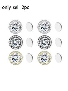 2pcs Magnetic Round Zircon Cubic Zirconia Earring Clips, Pain-Free Fashion Jewelry, Comfortable Daily Wear, All Seasons