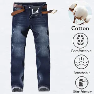 Men's Dark Blue Washed Jeans | Slim Straight Fit Denim Pants | Vintage Rolled Cuff Trousers with Belt for Streetwear & Casual Outfits